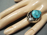 Authentic Badger Native American Navajo Turquoise Sterling Silver Ring-Nativo Arts
