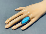 Brilliant Vintage Native American Navajo Large Kingman Turquoise Sterling Silver Ring-Nativo Arts