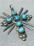Traditional Vintage Native American Navajo Old Kingman Turquoise Sterling Silver Cross Pendant-Nativo Arts