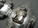 Important Huge Vintage Native American Navajo Storyteller Sterling Silver Earrings Old-Nativo Arts