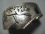 Creeping Coyote Vintage Native American Navajo Sterling Silver Bracelet Cuff-Nativo Arts