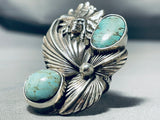 Outstanding Native American Navajo Kingman Turquoise Sterling Silver Chief Ring-Nativo Arts