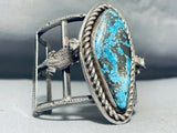 Symbolic Toad And Morenci Turquoise Vintage Native American Navajo Sterling Silver Bracelet-Nativo Arts