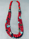 Native American Singer Chunky Coral Sterling Silver Turquoise Necklace-Nativo Arts
