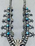 Authentic Vintage Native American Navajo Turquoise Sterling Silver Squash Blossom Necklace-Nativo Arts