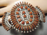 One Of The Best Vintage Native American Zuni Coral Sterling Silver Bracelet Cuff-Nativo Arts