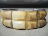 One Of The Best Vintage Native American Navajo Pearl Inlay Sterling Silver Bracelet-Nativo Arts