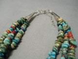 Native American Important Santo Domingo Dan Coriz Turquoise Coral Sterling Silver Necklace-Nativo Arts