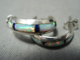 Native American Beautiful Vintage Zuni Opal Sterling Silver Earrings-Nativo Arts