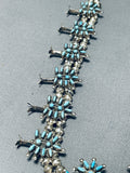 Intricate Womens Vintage Native American Zuni Turquoise Sterling Silver Squash Blossom Necklace-Nativo Arts