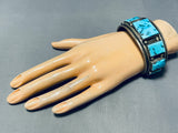 Opulent Vintage Native American Navajo Squared Turquoise Sterling Silver Bracelet-Nativo Arts