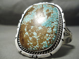 One Of The Biggest Vintage Native American Navajo #8 Turquoise Sterling Silver Brcelet Old-Nativo Arts