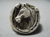 Marvelous Vintage Native American Navajo Sterling Silver Horse & Horseshoe Ring-Nativo Arts