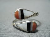 Wonderful Zuni Coral & Mother Of Pearl Sterling Silver Ring Old Native American-Nativo Arts