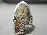 Native American Important Harlan Coonsis Bird Turquoise Coral Sterling Silver Ring-Nativo Arts
