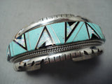 Quality Douglas Heavy Vintage Native American Navajo Turquoise Sterling Silver Inlay Bracelet-Nativo Arts