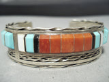 Martin And Esther Panteah Turquoise Coral Sterling Silver Native American Zuni Bracelet-Nativo Arts