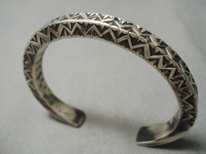 Thick And Detailed!! Native American Navajo Sterling Silver All Sides Detail Bracelet!-Nativo Arts