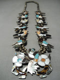 Best Vintage Native American Navajo Turquoise Bird Inlay Sterling Silver Squash Blossom Necklace-Nativo Arts