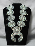 Important Vintage Native American Navajo Green Turquoise Sterling Silver Squash Blossom Necklace-Nativo Arts