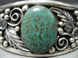 Intense Spiderweb Turquoise Vintage Native American Navajo Green Sterling Silver Bracelet-Nativo Arts