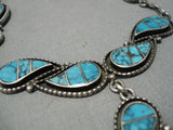 Stunning Vintage Native American Navajo Choker Inlay Turquoise Sterling Silver Necklace-Nativo Arts