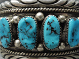Dramatic Vintage Navajo Turquoise Sterling Silver Native American Bracelet Old-Nativo Arts