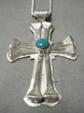 Native American Rare Vintage Ben Nighthorse Campbell Sterling Silver Turquoise Cross Necklace-Nativo Arts