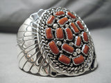 Huge Modernistic Native American Navajo Chunky Coral Sterling Silver Bracelet Ring Set-Nativo Arts