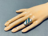 Exquisite Vintage Native American Navajo Turquoise White Buffalo Sterling Silver Ring-Nativo Arts