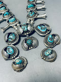 310 Grams Vintage Native American Navajo Turquoise Sterling Silver Squash Blossom Necklace-Nativo Arts