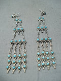 Signed Native American Navajo Turquoise Sterling Silver Chandelier Earrings-Nativo Arts