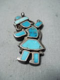 Amazing Vintage Native American Zuni Blue Gem Turquoise Sterling Silver Rainbow Man Pendant Old-Nativo Arts