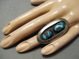 One Of The Biggest Vintage Native American Navajo Bisbee Turquoise Sterling Silver Ring-Nativo Arts