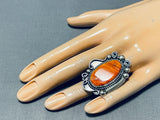 Huge Signed Vintage Native American Navajo Spiny Oster Sterling Silver Ring-Nativo Arts
