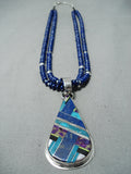 Native American Important Dan Coriz Santo Domingo Lapis Sterling Silver Turquoise Necklace-Nativo Arts