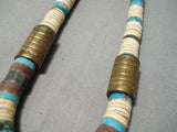 Native American Authentic Vintage Santo Domingo Tony Aguilar Sr Turquoise Brass Necklace-Nativo Arts