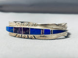 Signed Vintage Native American Navajo Lapis Sugulite Sterling Silver Inlay Bracelet-Nativo Arts