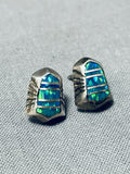 Impressive Vintage Native American Navajo Opal Sterling Silver Earrings-Nativo Arts