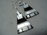 Native American Gorgeous Santo Domingo Jet, Mother Of Pearl Sterling Silver Earrings-Nativo Arts