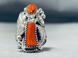 Beautiful Native American Navajo Coral Sterling Silver Ring-Nativo Arts
