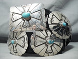 519 Gram Cross Vintage Native American Navajo Signed Turquoise Sterling Silver Concho Belt-Nativo Arts