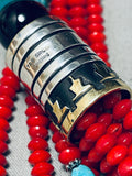 Singer Coral Native American Navajo Turquoise Sterling Silver Tube Necklace-Nativo Arts