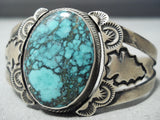 Mesmerizing Vintage Native American Navajo Deep Spider Turquoise Sterling Silver Bracelet-Nativo Arts