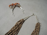 Native American Amazing Coriz Navajo Coral Heishi Sterling Silver Necklace-Nativo Arts