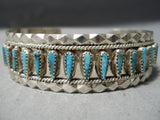 Amazing Vintage Native American Navajo Turquoise Needle Sterling Silver Bracelet Native-Nativo Arts
