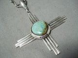 Zia Native American Navajo Royston Turquoise Sterling Silver Zia Sun Symbol Necklace-Nativo Arts