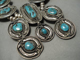 One Of The Best Vintage Native American Navajo Turquoise Sterling Silver Squash Blossom Necklace-Nativo Arts