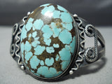 Wow Vintage Native American Navajo Domed #8 Turquoise Sterling Silver Swirl Bracelet-Nativo Arts