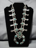 190 Grm Vintage Native American Jewelry Navajo Royston Turquoise Sterling Silver Squash Blossom Necklace-Nativo Arts